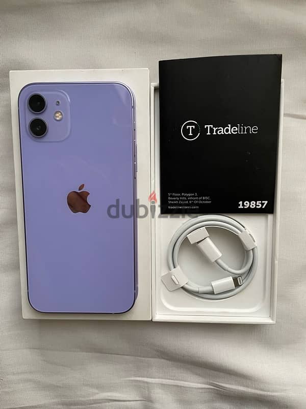 Iphone 12 purple with box and cable charger from trade line 128 giga 5