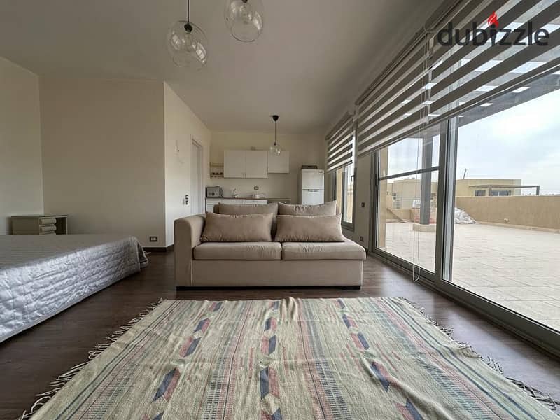 Furnished studio for rent in Palm Hills Compound, Palm Parks October, with a large terrace 0