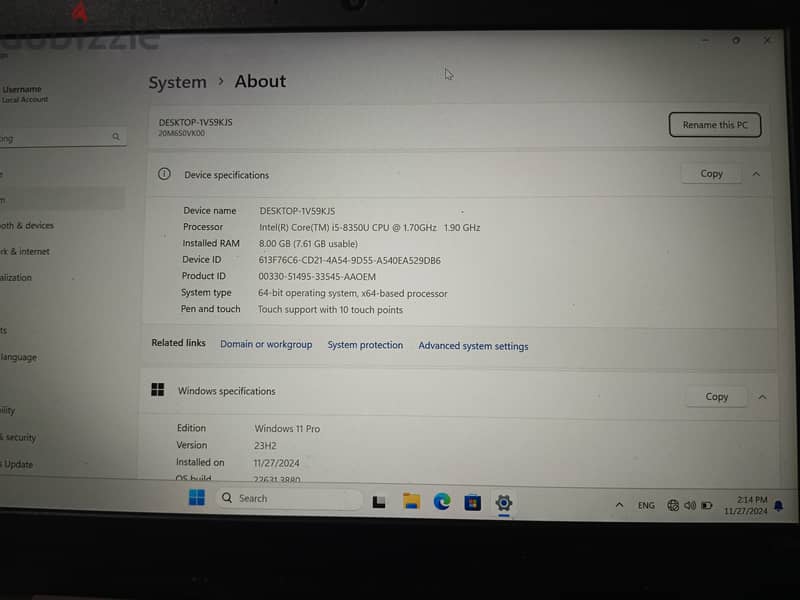 Lenovo core i5-g8 ram 8gb SSD 256gb touch screen 1