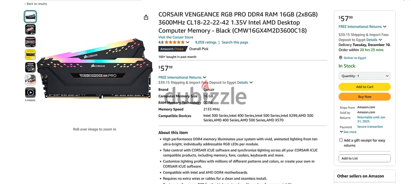 CORSAIR VENGEANCE RGB PRO DDR4 2*8 16GB 3600MHZ 3