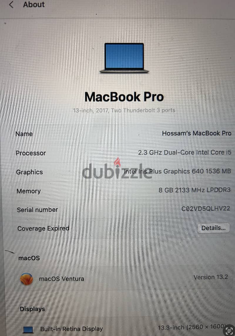 macbook pro 2017 very good condition with his box 2