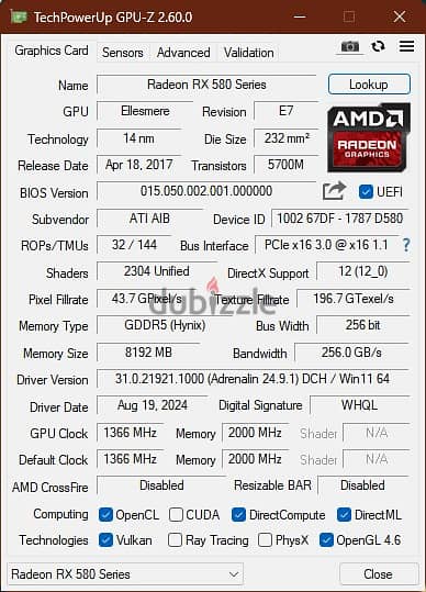 AMD RX580 8 Gb -كارت شاشة RX 580 8 جيجا 2