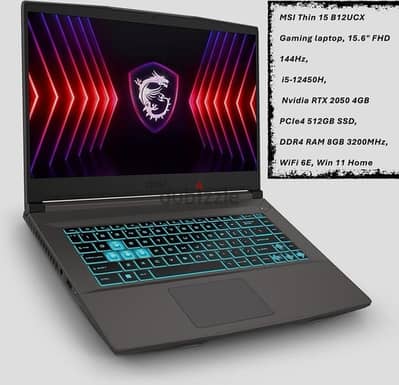 لابتوب MSI Thin 15 B12UCX i5 12450H جديد متبرشم ضمان محلي