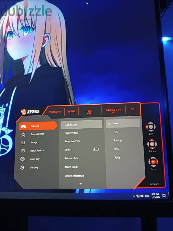 شاشة جيمنج و للمونتاج Msi, ips 27, 2K ,165Hz ,1ms 1