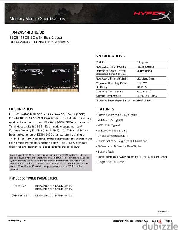 HyperX Impact 2400Mhz Laptop Ram DDR4 (16GBx2) 2