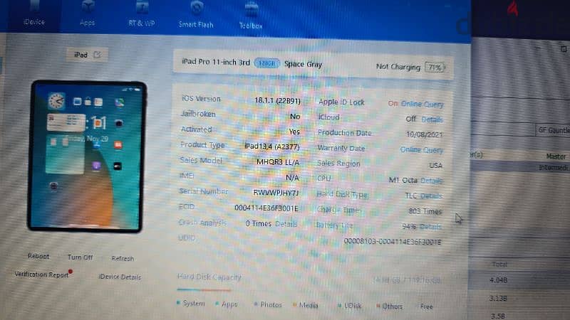 ipad pro 11 inch 2021 ,128G ,wifi , M1 , 94% battery 5