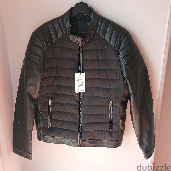 DKNY Men's Leather Jacket Size Medium NEW جاكيت جلد للرجال جديد 4