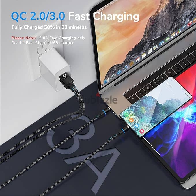 كابل مغناطيس مضئ شحن سريع و نقل داتا Fast Charging & Data Magnetic Le 3