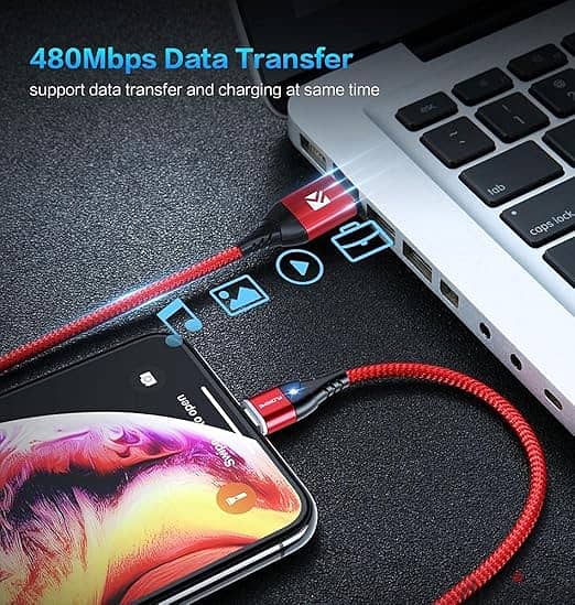 كابل مغناطيس مضئ شحن سريع و نقل داتا Fast Charging & Data Magnetic Le 5