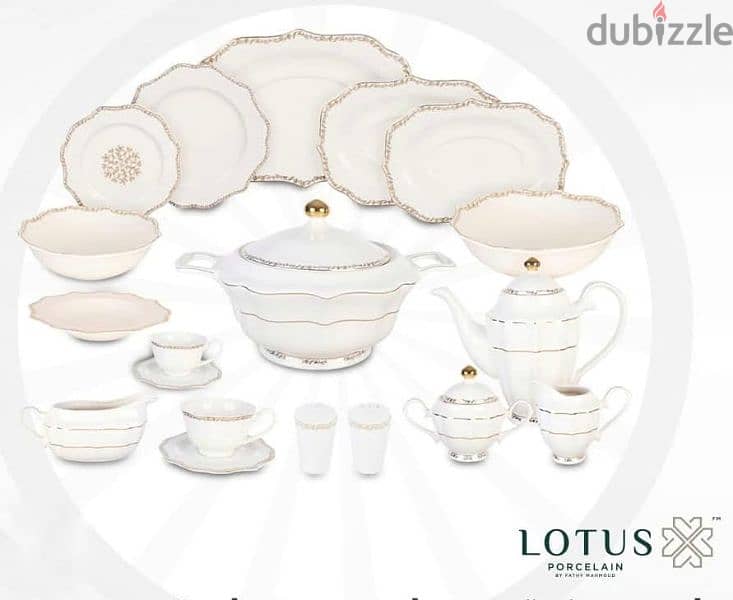 طقم صيني Lotus ابيض 62 قطعة للبيع 0