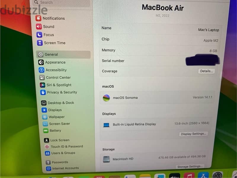 MacBook Air 13.6 inch M2 2022 like new for sale  السعر نهائي للجادين 6