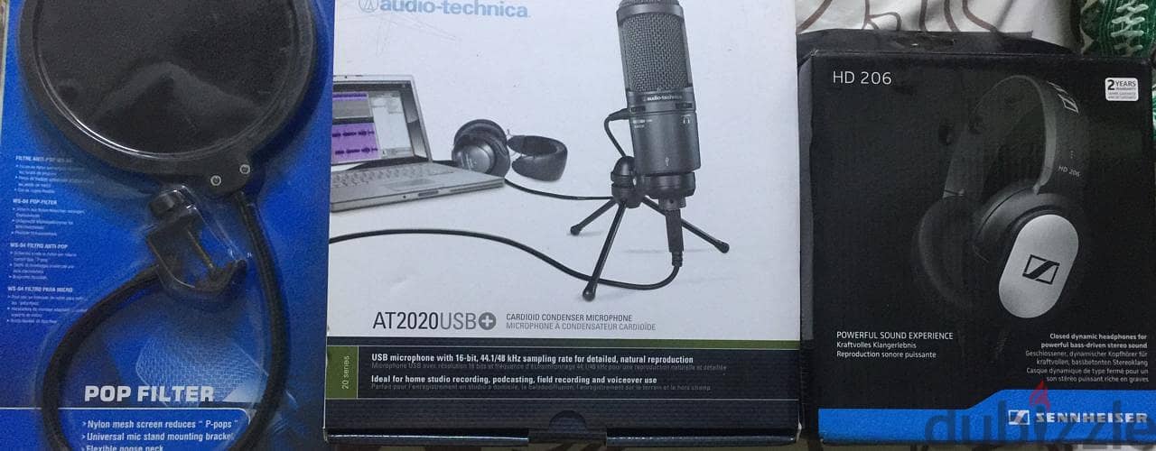 voice over microphone audio-technica2020+usb, headphone sennheiser 206 8