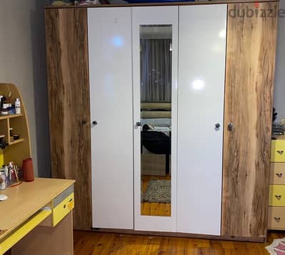 white and wood closet