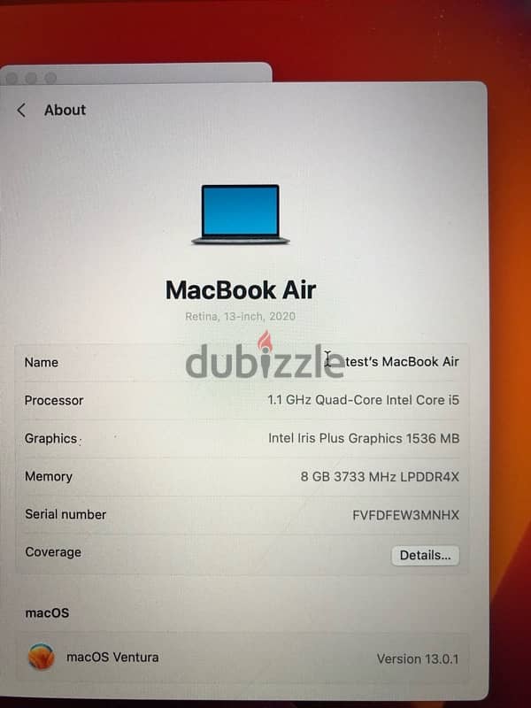 Macbook Air 13-inch 2020 Intel Core i5 A2179 4