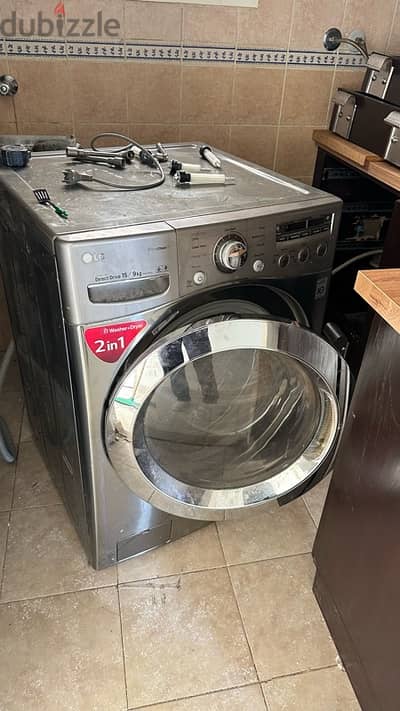 غسالة ال جي ١٥ك بمجفف للبيع مستعملة شغالة working LG Washer and dryer