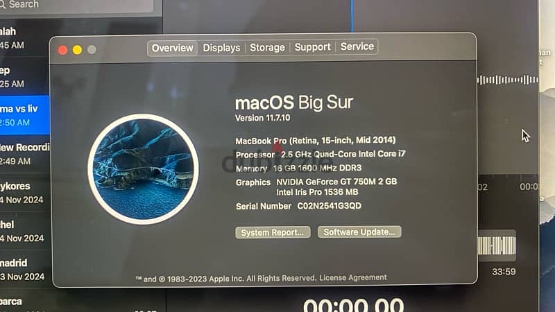 Macbook pro 2014 15.6 Inch Core i7 2 Viga SSD 500 4