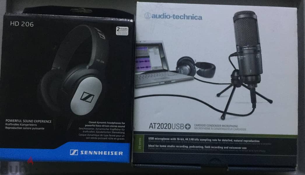 voice over microphone audio-technica2020+usb, headphone sennheiser 206 0