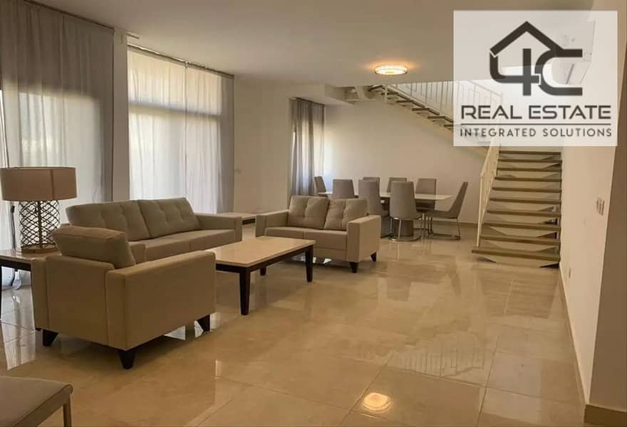 In a prime location 189 m penthouse fully finished with a down payment and installments for sale in Fifth Square at the best price in the compound 0