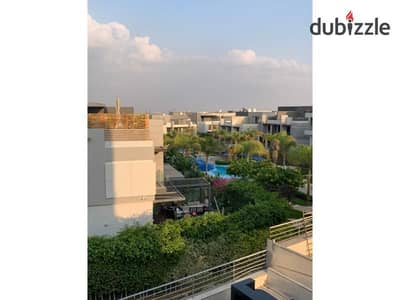 For sale, a twin house in Patio Al Zahraa Compound - La Vista, Sheikh Zayed City, next to Al Ahly Club, view, landscape and swimming pool