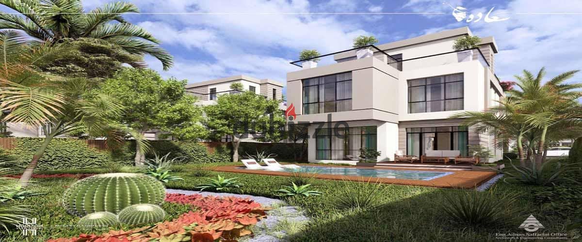 office89 m in the Saada project, directly on the Suez Road, in the best compound which consists only of villas, with the  largest frontage on the Suez 0