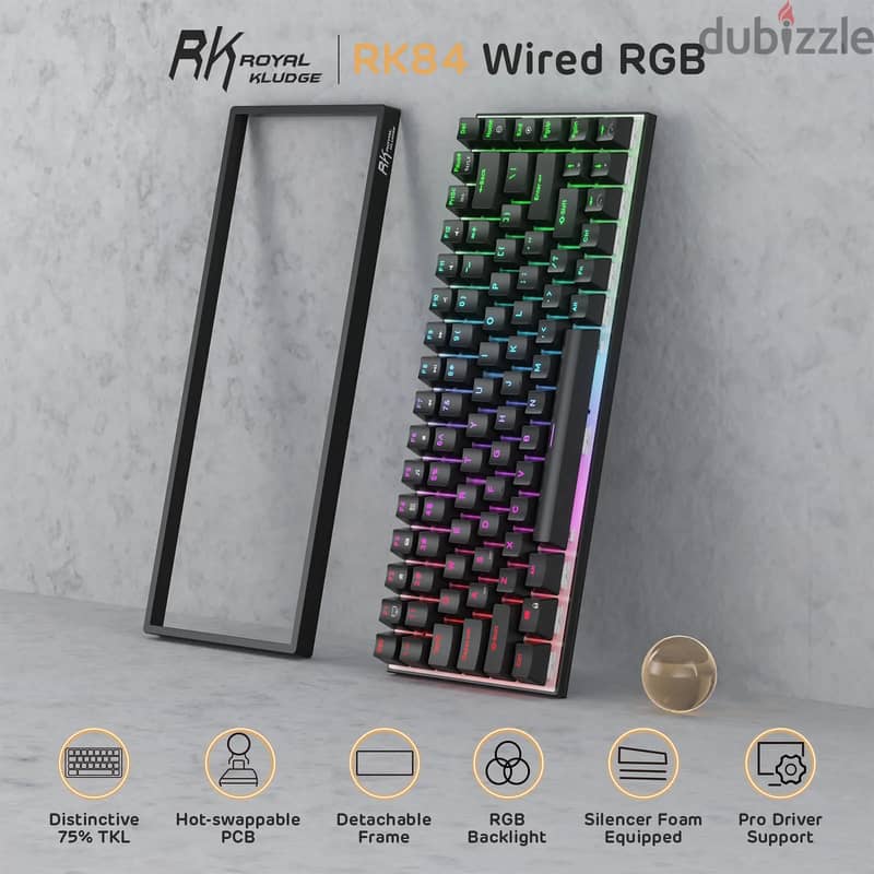 Royal Kludge RK84 75% Mechanical Keyboard (Red Switches) 1