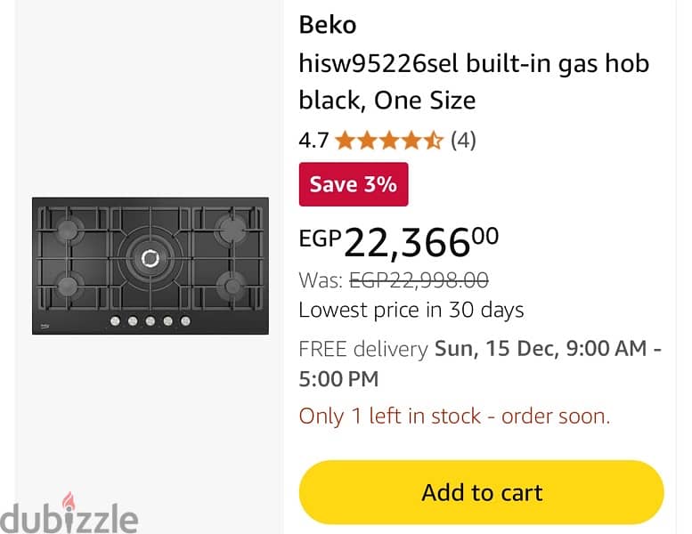 Beko built-in gas hob black 90cm 3