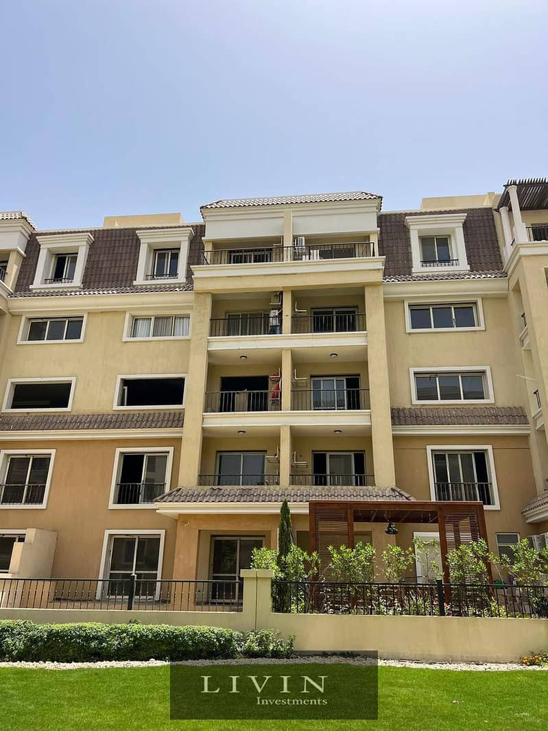 With a down payment of 650 thousand, a 113 sqm two-bedroom apartment for sale, direct view on the landscape, in Sarai Mostakbal City Compound 0