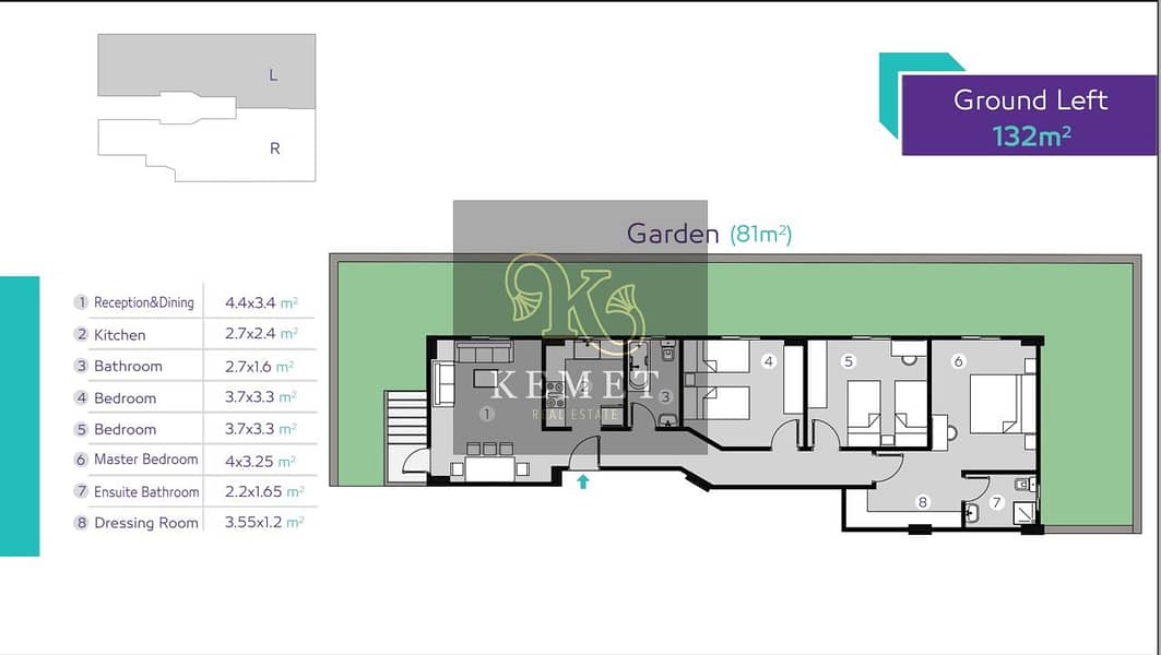 betelwatan north house  ground  132m +private garden 0