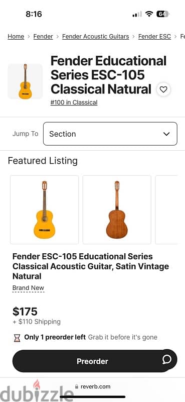 Fender classical guitar ESC105 5