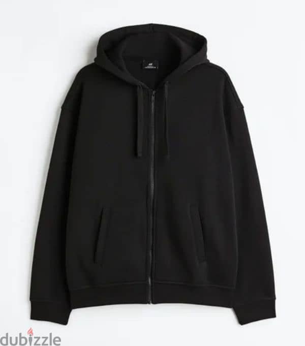 جاكت H&M جديد أسود مقاس Small و Relaxed Fit Zip-through Black Hoodie 0