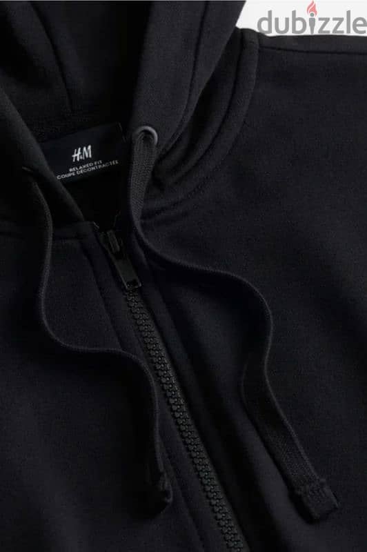 جاكت H&M جديد أسود مقاس Small و Relaxed Fit Zip-through Black Hoodie 1