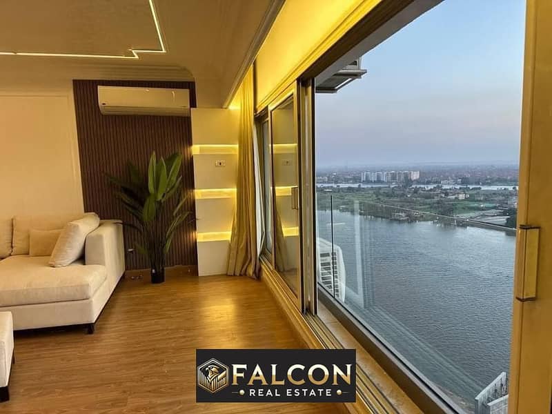 With the highest investment return apartment with full Nile view fully finished and furnished for sale with installments in Maadi next to Hilton 0