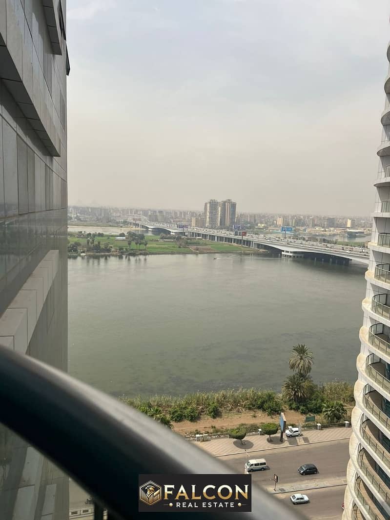 123 sqm hotel apartment ready for receipt, imaginative finishing, with full view of the Nile in Nile Pearl Towers, Maadi 0