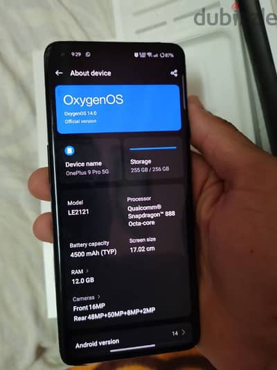 one plus 9 pro 5g.   rom 256  ram 12 بكل حاجته