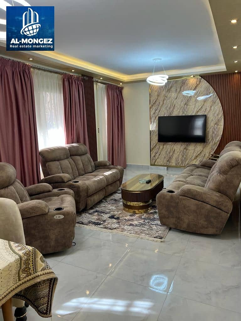 Furnished apartment for rent, 136 meters, fully special finishes, hotel furnishings, in Al-Rehab City, First Settlement 0