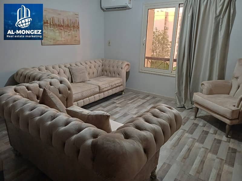 Furnished apartment for rent, 90 meters, fully special finishes, hotel furnishings, in Al-Rehab City, First Settlement 0