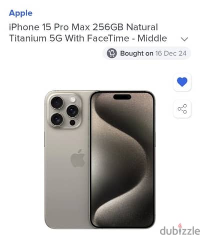 I phone 15 pro max 256gb natural titanium middle east version