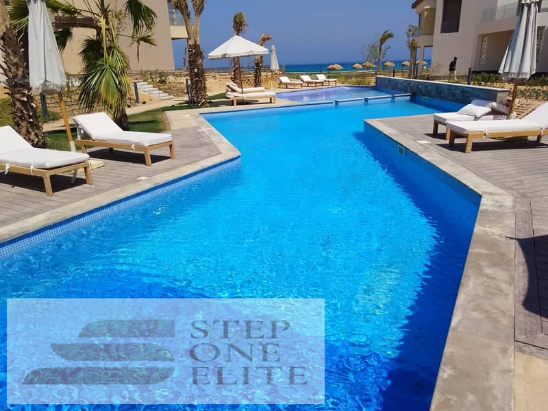 The lowest down payment for a 2-room hotel chalet for sale in Ain Sokhna sea view ready to move 0