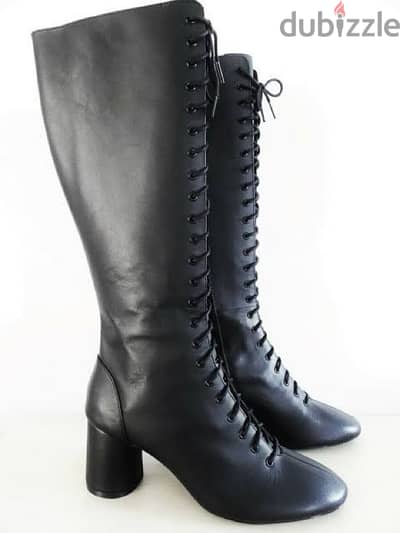 Zara Black High Heel Leather Victorian Lace Up Boots