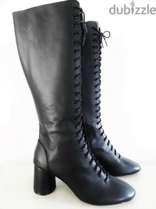 Zara Black High Heel Leather Victorian Lace Up Boots 0