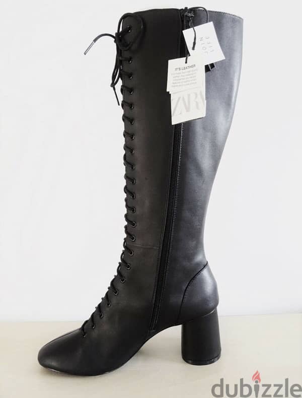 Zara Black High Heel Leather Victorian Lace Up Boots 1