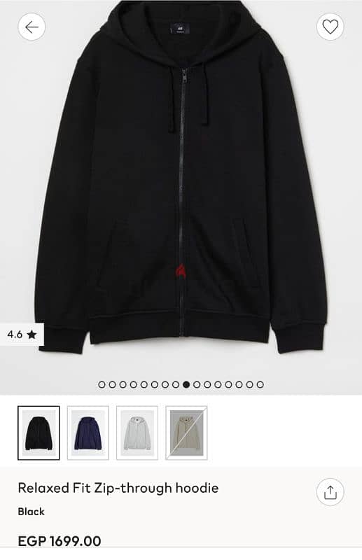 جاكت هودي H&M جديد أسود مقاس Small و Relaxed Fit Zip-through Hoodie 5