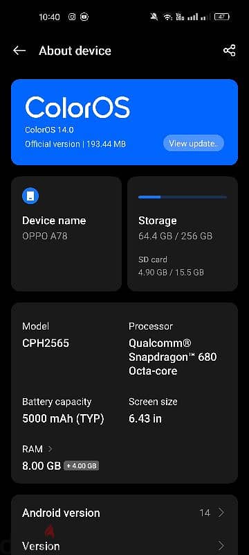 oppo A 78 ram 8 3