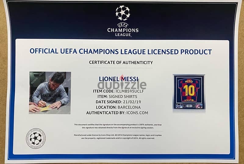 Lionel Messi UEFA Official Back Signed and Framed FC Barcelona 19-20 H 2