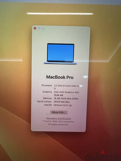 MacBook pro 2018 - core i7 - Ram 16 GB - SSD 260