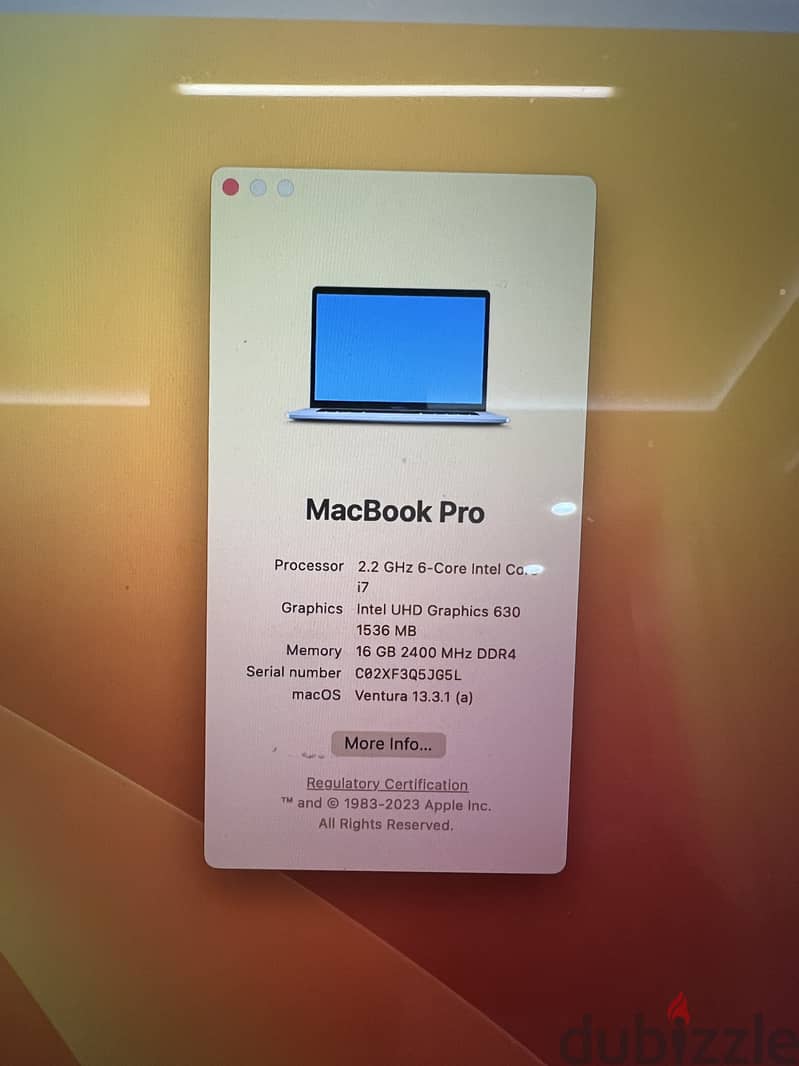 MacBook pro 2018 - core i7 - Ram 16 GB - SSD 260 0