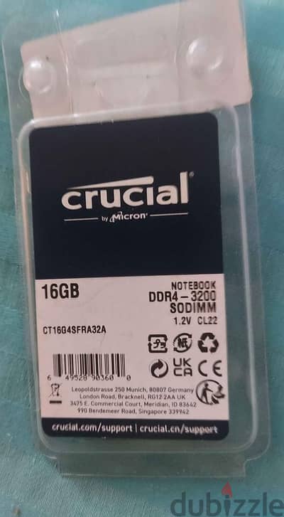 رام للابتوب من Crucial 16g