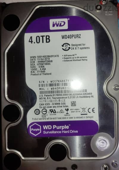 Western Digital purple hard drive 4 TB (هارد 4 تيرا من ويسترن ديجيتال)