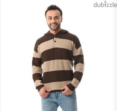 wide Striped Knitted Pullover-Beige&Brown