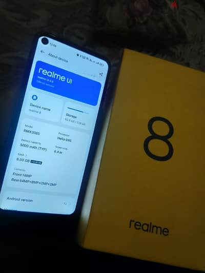 Realme 8 ,128 gb , 16(8+8) Ram , Helio G95 بعلبته للبيع او البدل